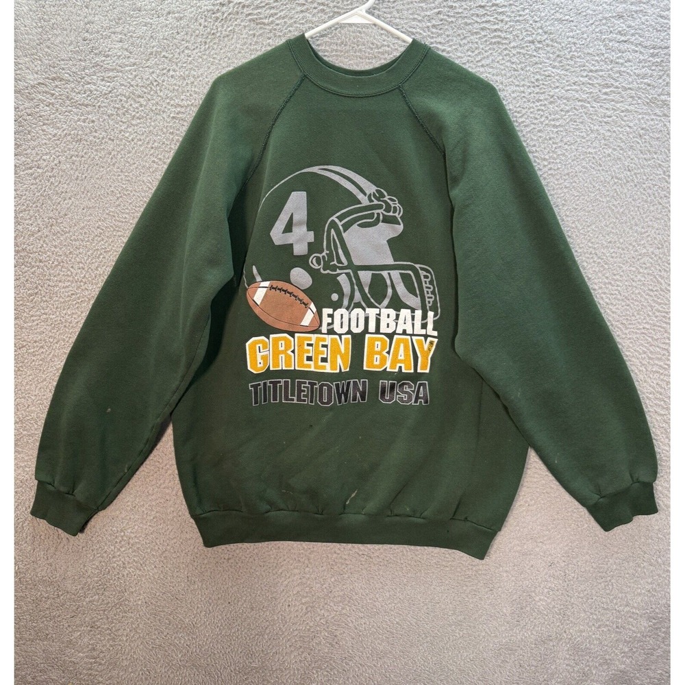 Vintage Green Bay Packers Sweatshirt Adult 2XLT XXLT Green Crewneck Thrashed 90s